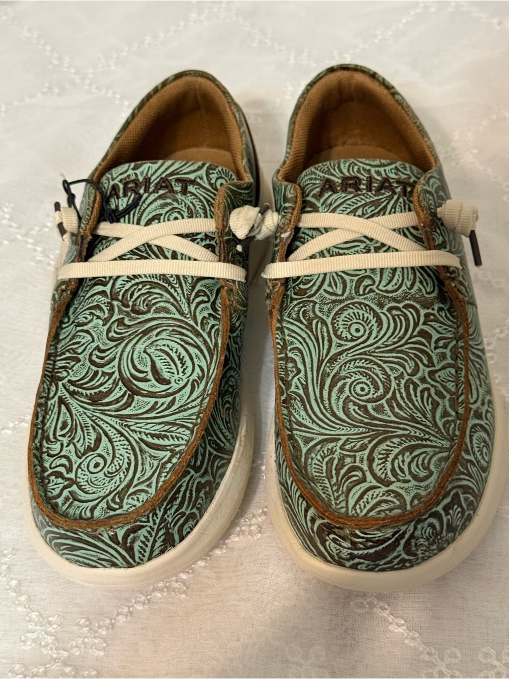 Ariat Kids Mint and Brown Floral-Print Slip-On Sneakers
